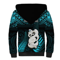 New Zealand Sherpa Hoodie Manaia Maori Pattern With Turquoise Fern LT05 - Polynesian Pride