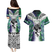 Custom New Zealand Warrior Couples Matching Puletasi and Hawaiian Shirt Maori Tribal Pattern
