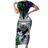 Custom New Zealand Warrior Short Sleeve Bodycon Dress Maori Tribal Pattern LT05 Long Dress Green - Polynesian Pride