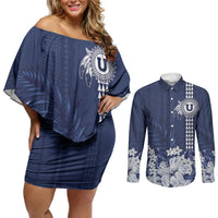 Personalized Utah State Couples Matching Off Shoulder Short Dress and Long Sleeve Button Shirt Polynesian Style