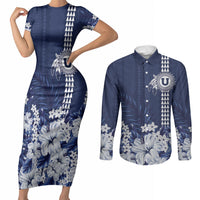 Personalized Utah State Couples Matching Short Sleeve Bodycon Dress and Long Sleeve Button Shirt Polynesian Style