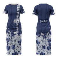Personalized Utah State Couples Matching Short Sleeve Bodycon Dress and Long Sleeve Button Shirt Polynesian Style
