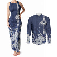 Personalized Utah State Couples Matching Tank Maxi Dress and Long Sleeve Button Shirt Polynesian Style