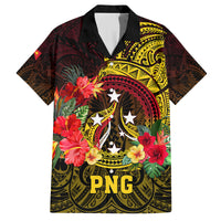 Personalized Papua New Guinea Family Matching Off Shoulder Long Sleeve Dress and Hawaiian Shirt Coat Of Arms Tropical Flowers Polynesian Pattern LT05 Dad's Shirt - Short Sleeve Yellow - Polynesian Pride