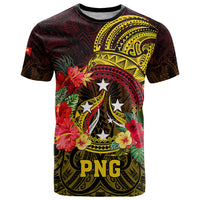 Personalized Papua New Guinea T Shirt Coat Of Arms Tropical Flowers Polynesian Pattern LT05 Yellow - Polynesian Pride