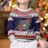 American Samoa Christmas Kid Ugly Christmas Sweater Poinsettia La Maunia Le Kilisimasi