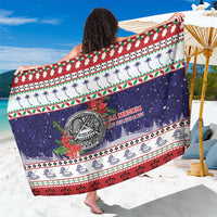 American Samoa Christmas Sarong Poinsettia La Maunia Le Kilisimasi LT05 One Size 44 x 66 inches White - Polynesian Pride