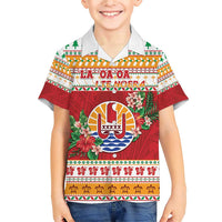 French Polynesia Christmas Family Matching Short Sleeve Bodycon Dress and Hawaiian Shirt Coat Of Arms Merry Xmas LT05 Son's Shirt Red - Polynesian Pride