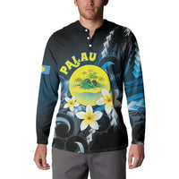 Palau United Nations Day Button Sweatshirt Polynesian Curves Plumeria - Polynesian Pride