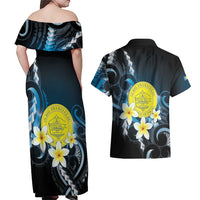 Palau United Nations Day Couples Matching Off Shoulder Maxi Dress and Hawaiian Shirt Polynesian Curves Plumeria - Polynesian Pride