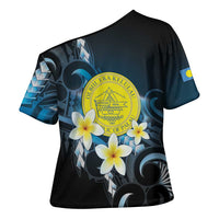 Palau United Nations Day Cross Shoulder Shirt Polynesian Curves Plumeria - Polynesian Pride