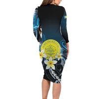 Palau United Nations Day Family Matching Long Sleeve Bodycon Dress and Hawaiian Shirt Polynesian Curves Plumeria - Polynesian Pride