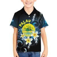 Palau United Nations Day Family Matching Off Shoulder Maxi Dress and Hawaiian Shirt Polynesian Curves Plumeria - Polynesian Pride