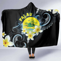 Palau United Nations Day Hooded Blanket Polynesian Curves Plumeria - Polynesian Pride
