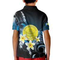 Palau United Nations Day Kid Polo Shirt Polynesian Curves Plumeria - Polynesian Pride