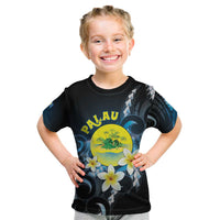 Palau United Nations Day Kid T Shirt Polynesian Curves Plumeria - Polynesian Pride