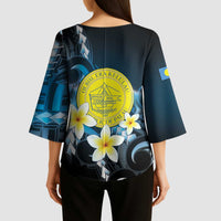 Palau United Nations Day Kimono Sleeve Blouse Polynesian Curves Plumeria - Polynesian Pride