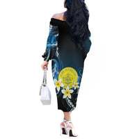 Palau United Nations Day Off The Shoulder Long Sleeve Dress Polynesian Curves Plumeria - Polynesian Pride
