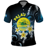 Palau United Nations Day Polo Shirt Polynesian Curves Plumeria - Polynesian Pride