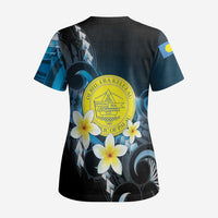 Palau United Nations Day Scrub Top Polynesian Curves Plumeria - Polynesian Pride