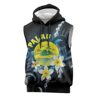 Palau United Nations Day Sleeveless Hoodie Polynesian Curves Plumeria - Polynesian Pride