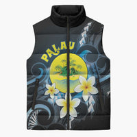 Palau United Nations Day Sleeveless Puffer Jacket Polynesian Curves Plumeria - Polynesian Pride