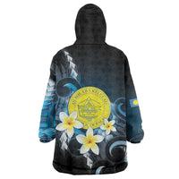Palau United Nations Day Wearable Blanket Hoodie Polynesian Curves Plumeria - Polynesian Pride
