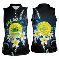 Palau United Nations Day Women Sleeveless Polo Shirt Polynesian Curves Plumeria - Polynesian Pride