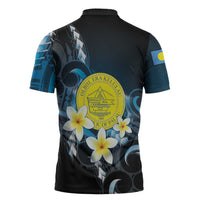 Palau United Nations Day Zipper Polo Shirt Polynesian Curves Plumeria LT05 - Polynesian Pride