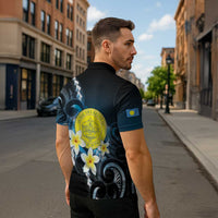 Palau United Nations Day Zipper Polo Shirt Polynesian Curves Plumeria - Polynesian Pride