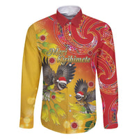 New Zealand Piwakawaka Christmas Family Matching Summer Maxi Dress and Hawaiian Shirt With Maori Pattern LT05 Dad's Shirt - Long Sleeve Yellow - Polynesian Pride