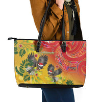 New Zealand Piwakawaka Christmas Leather Tote Bag With Maori Pattern