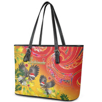 New Zealand Piwakawaka Christmas Leather Tote Bag With Maori Pattern