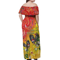 New Zealand Piwakawaka Christmas Off Shoulder Maxi Dress With Maori Pattern
