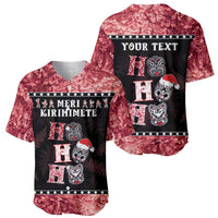Personalised New Zealand Tiki Christmas Baseball Jersey Ho Ho Ho Paua Shell Glitter Red LT05 - Polynesian Pride