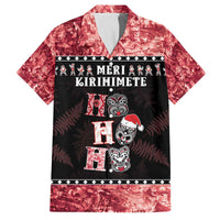 Personalised New Zealand Tiki Christmas Family Matching Off The Shoulder Long Sleeve Dress and Hawaiian Shirt Ho Ho Ho Paua Shell Glitter Red LT05 Dad's Shirt - Short Sleeve Black - Polynesian Pride