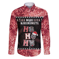 Personalised New Zealand Tiki Christmas Family Matching Short Sleeve Bodycon Dress and Hawaiian Shirt Ho Ho Ho Paua Shell Glitter Red