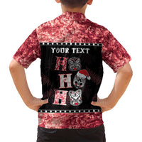 Personalised New Zealand Tiki Christmas Family Matching Summer Maxi Dress and Hawaiian Shirt Ho Ho Ho Paua Shell Glitter Red LT05 - Polynesian Pride