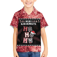 Personalised New Zealand Tiki Christmas Family Matching Summer Maxi Dress and Hawaiian Shirt Ho Ho Ho Paua Shell Glitter Red LT05 Son's Shirt Black - Polynesian Pride