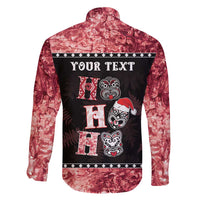 Personalised New Zealand Tiki Christmas Family Matching Tank Maxi Dress and Hawaiian Shirt Ho Ho Ho Paua Shell Glitter Red