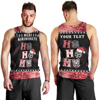 Personalised New Zealand Tiki Christmas Men Tank Top Ho Ho Ho Paua Shell Glitter Red