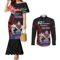 Samoa Independence Day Couples Matching Mermaid Dress and Long Sleeve Button Shirt Samoan Warriors Ula Fala LT05 Black - Polynesian Pride