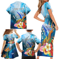 Personalised Kosrae Constitution Day Family Matching Short Sleeve Bodycon Dress and Hawaiian Shirt Humpback Whale Tropical Flowers LT05 - Polynesian Pride