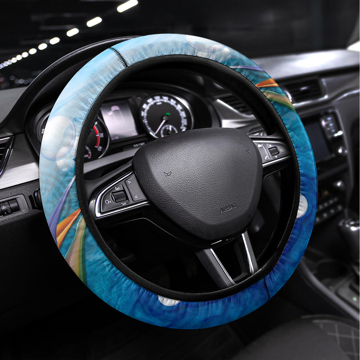 Kosrae Constitution Day Steering Wheel Cover Humpback Whale Tropical Flowers