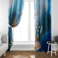 Kosrae Constitution Day Window Curtain Humpback Whale Tropical Flowers LT05 - Polynesian Pride