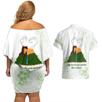 Personalised I LAVA YOU Volcano Valentine Couples Matching Off Shoulder Short Dress and Hawaiian Shirt Polynesian Tribal Pattern LT05 - Polynesian Pride