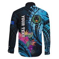 Personalised FSM Pohnpei State Family Matching Short Sleeve Bodycon Dress and Hawaiian Shirt Tropical Flowers Tribal Pattern LT05 - Polynesian Pride