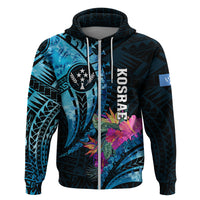 Personalised FSM Kosrae State Zip Hoodie Tropical Flowers Tribal Pattern LT05 Zip Hoodie Blue - Polynesian Pride
