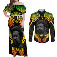 Personalised Vanuatu Father Lini Day Couples Matching Off Shoulder Maxi Dress and Long Sleeve Button Shirt Polynesian Tribal Pattern LT05 Black - Polynesian Pride