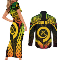 Personalised Vanuatu Father Lini Day Couples Matching Short Sleeve Bodycon Dress and Long Sleeve Button Shirt Polynesian Tribal Pattern LT05 - Polynesian Pride